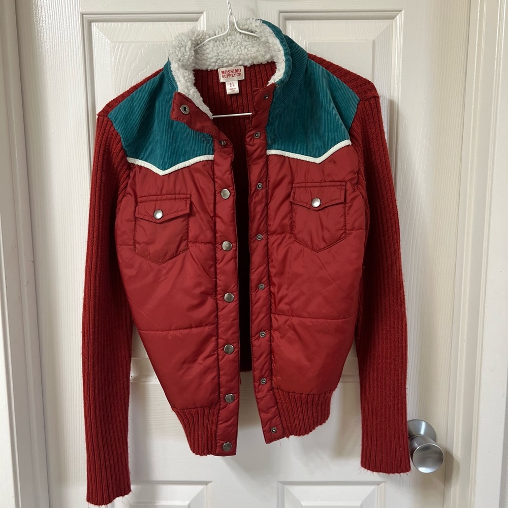 Mossimo Supply Co. Red and Teal Jacket with Sherpa Collar